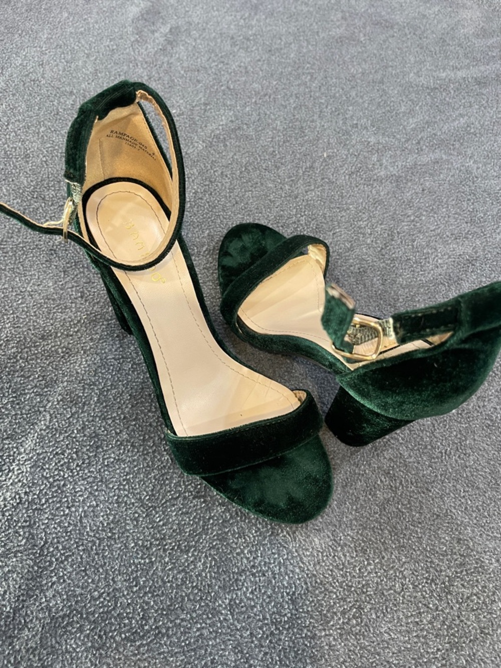BAMBOO Dark Green Velvet Ankle Strap Block Heels